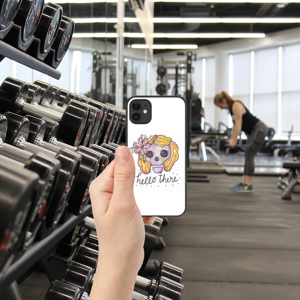 Telefoonhoesje iPhone 11 Boho Skull met kleurrijke skull illustratie in de sportschool.