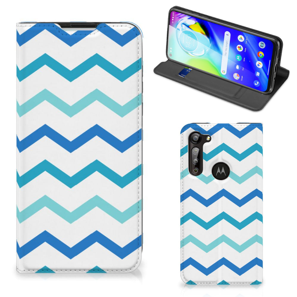 Motorola Moto G8 Power Hoesje met Magneet Zigzag Blauw