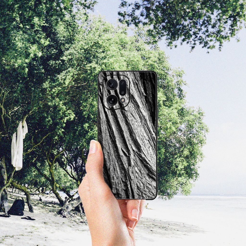 Houten Print Telefoonhoesje OPPO Find X5 Boomschors Grijs B2C Telecom