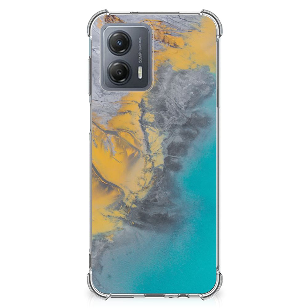 Motorola Moto G53 Anti-Shock Hoesje Marble Blue Gold