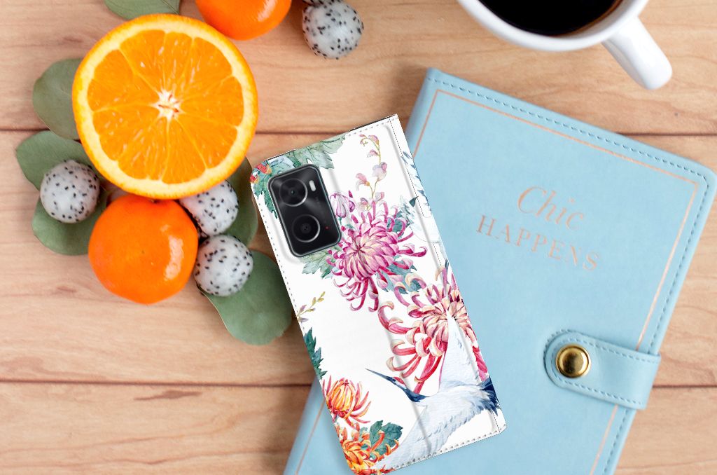 OPPO A96 | A76 Hoesje maken Bird Flowers - B2C Telecom