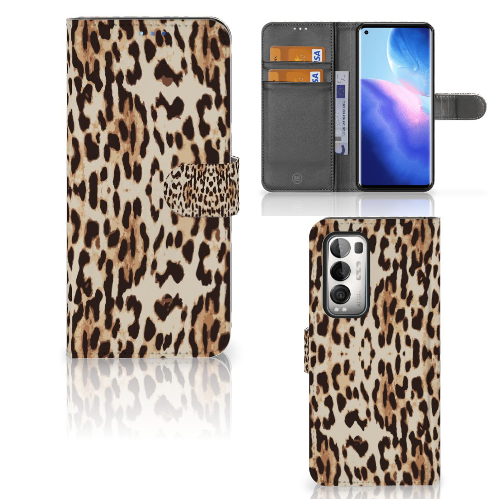 OPPO Find X3 Neo 5G Telefoonhoesje met Pasjes Leopard