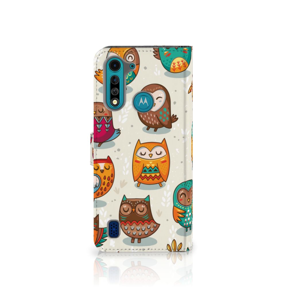 Motorola G8 Power Lite Telefoonhoesje met Pasjes Vrolijke Uilen