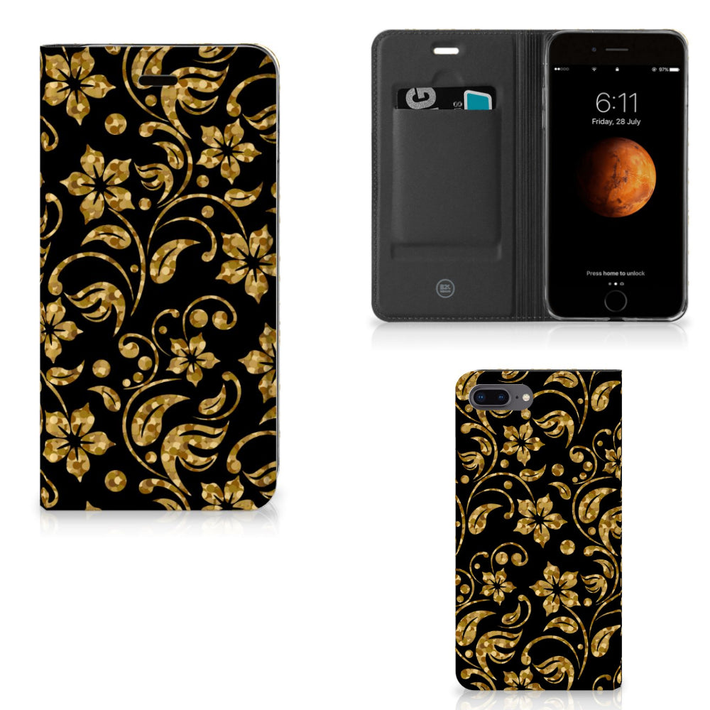 Apple iPhone 7 Plus | 8 Plus Smart Cover Gouden Bloemen