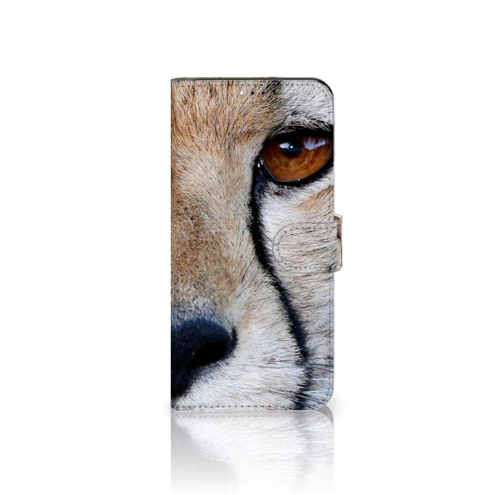 Samsung Galaxy A23 Telefoonhoesje met Pasjes Cheetah met een close-up van een cheeta oog.