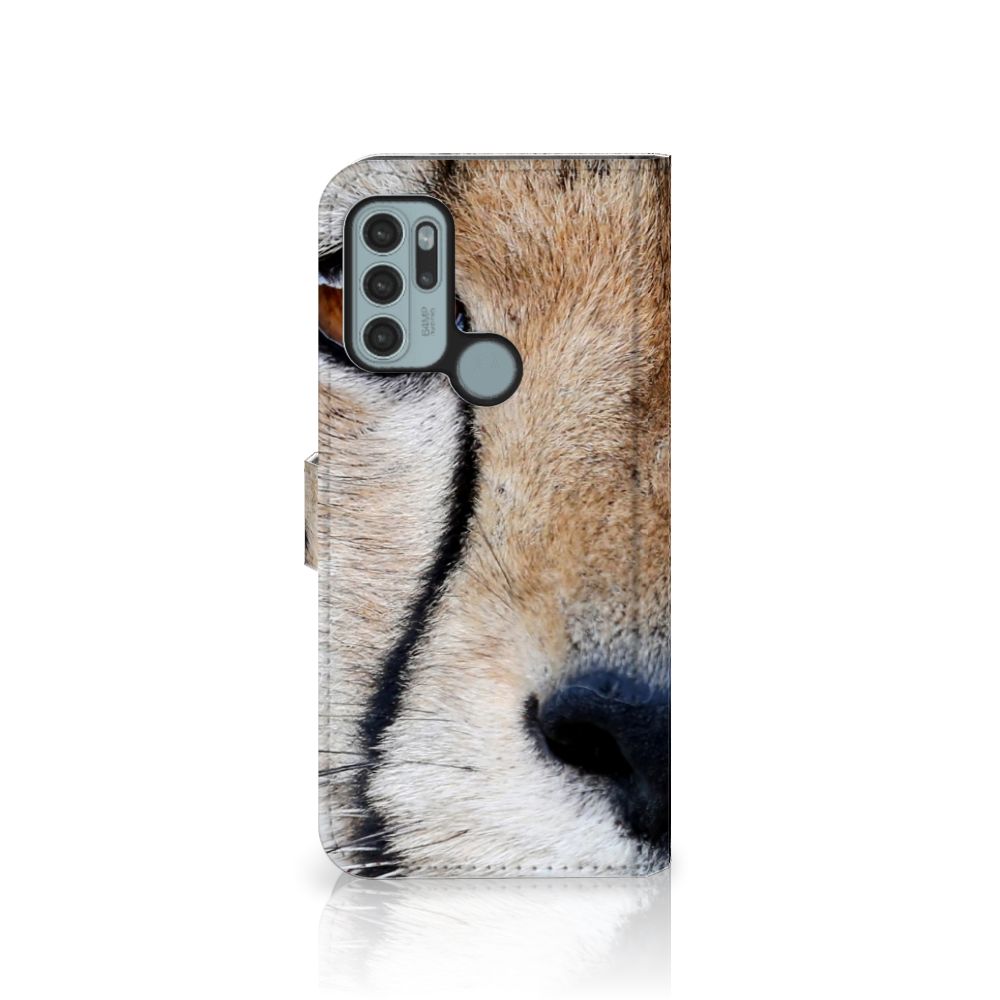 Motorola Moto G60s Telefoonhoesje met Pasjes Cheetah close-up van cheeta gezicht