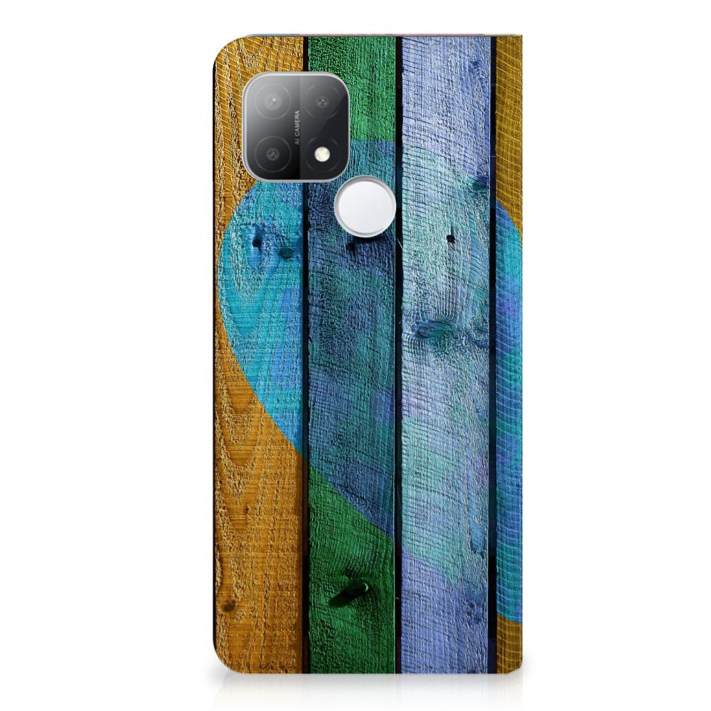 OPPO A15 Book Wallet Case Wood Heart - Cadeau voor je Vriend - B2C Telecom