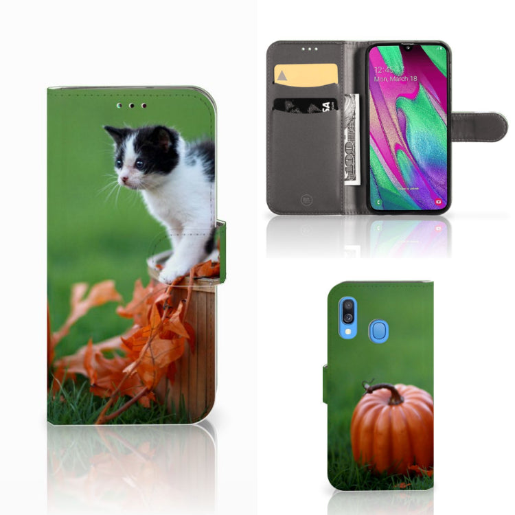 Samsung Galaxy A40 Telefoonhoesje met Pasjes Kitten