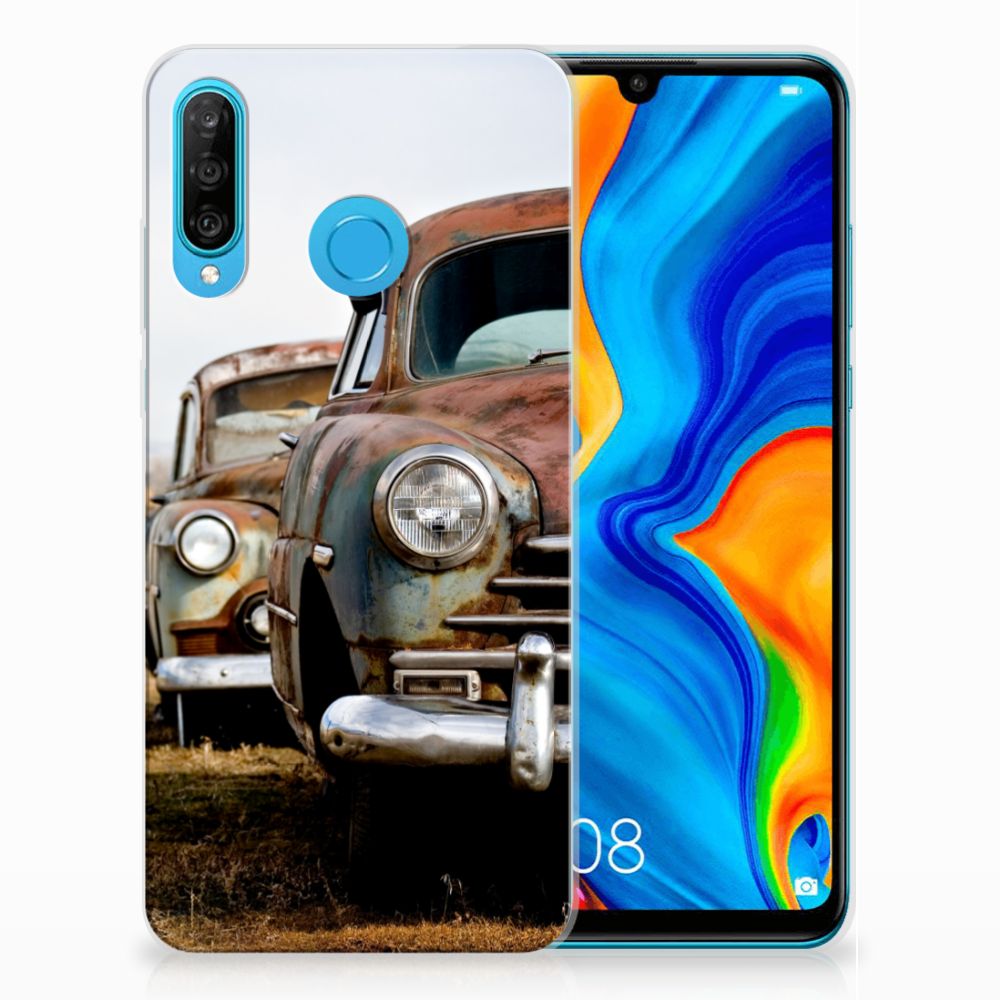 Huawei P30 Lite Siliconen Hoesje met foto Vintage Auto