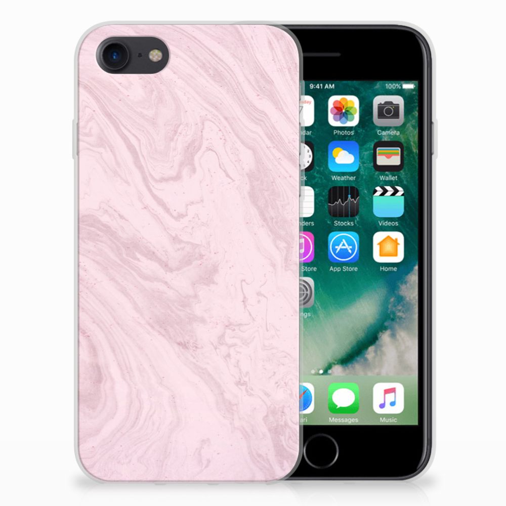 iPhone SE 2022 | SE 2020 | 8 | 7 TPU Siliconen Hoesje Marble Pink - Origineel Cadeau Vriendin