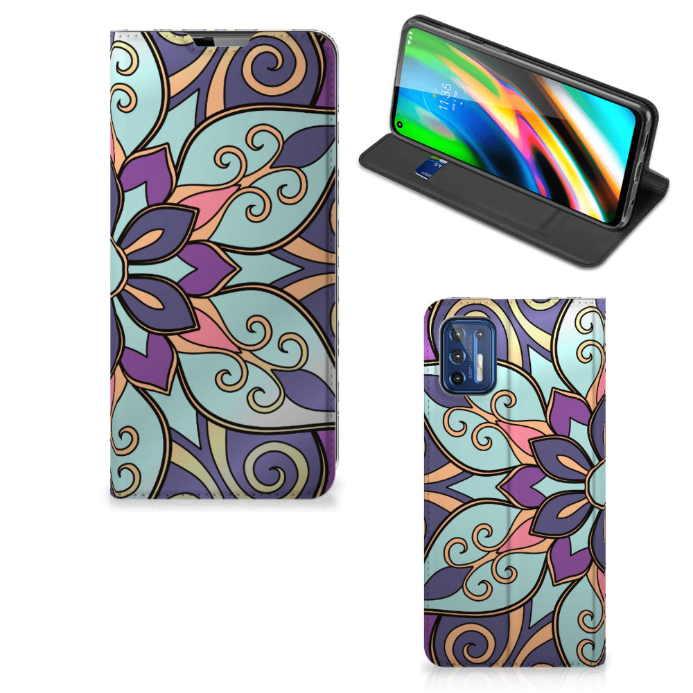 Motorola Moto G9 Plus Smart Cover Purple Flower