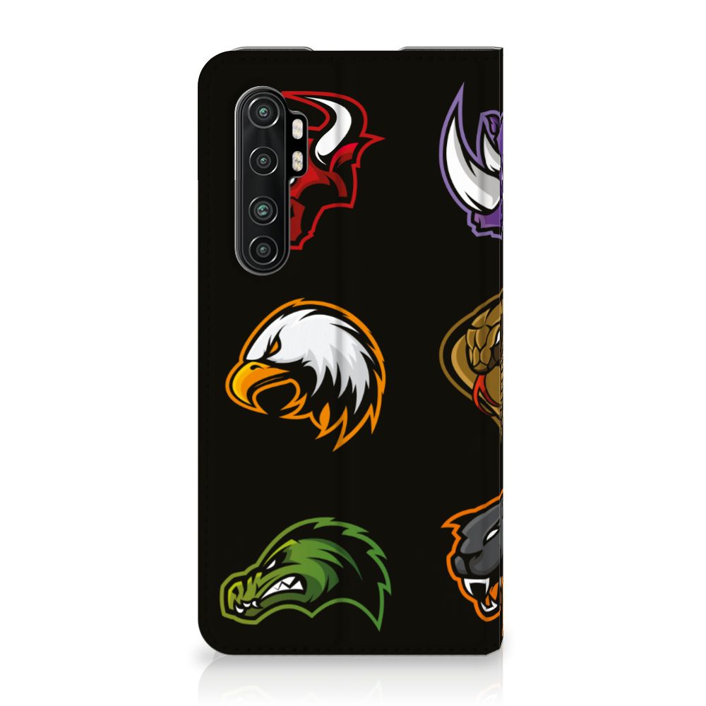 Xiaomi Mi Note 10 Lite Magnet Case Cartoon with colorful animal designs on a sleek black background.
