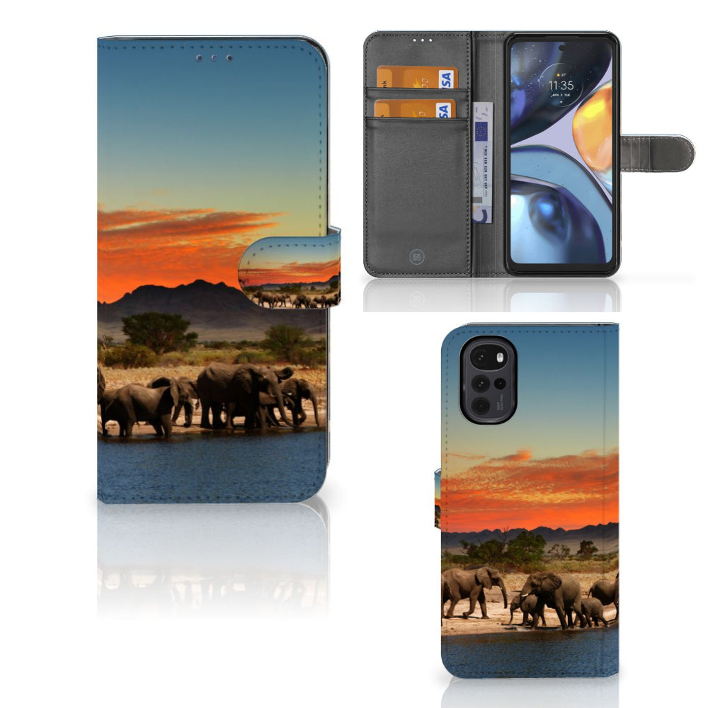 Motorola Moto G22 Telefoonhoesje met Pasjes Olifanten