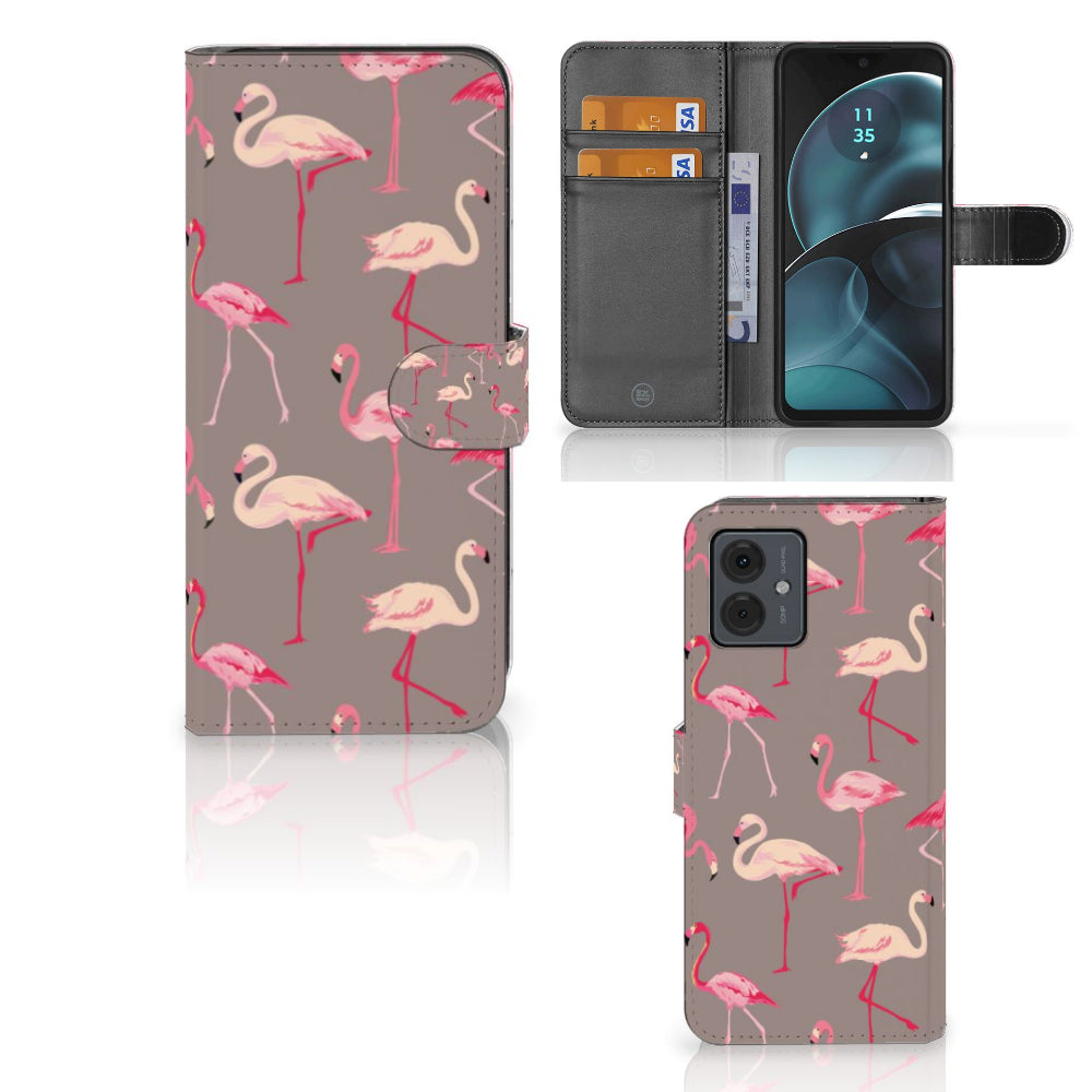 Motorola Moto G14 Telefoonhoesje met Pasjes Flamingo