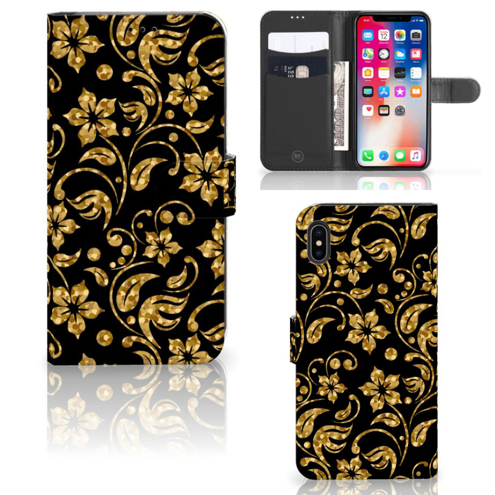 Apple iPhone Xs Max Hoesje Gouden Bloemen