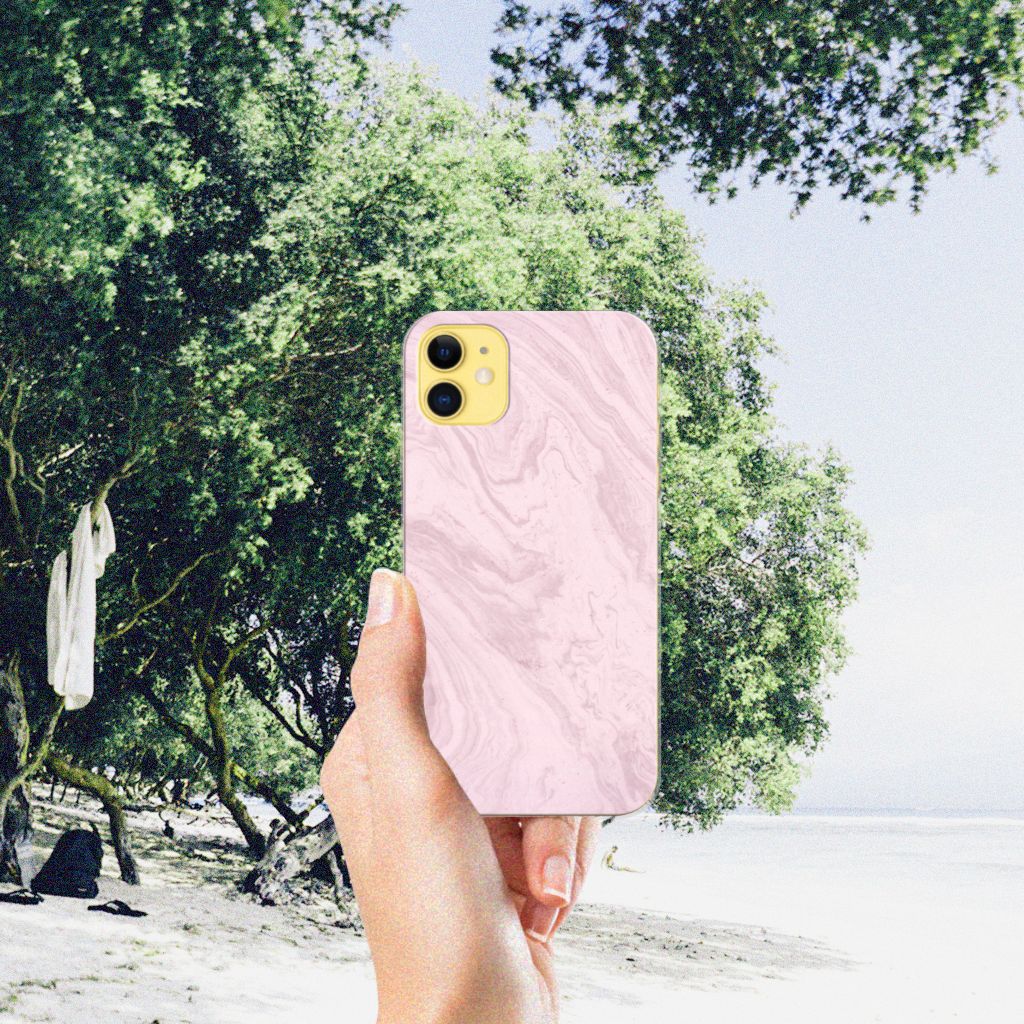 Apple iPhone 11 TPU Siliconen Hoesje Marble Pink - Origineel Cadeau Vriendin