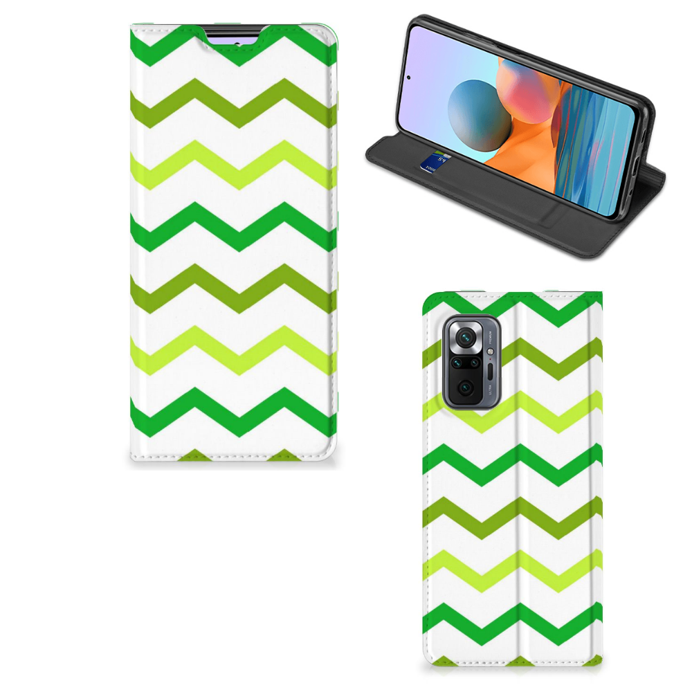 Xiaomi Redmi Note 10 Pro Hoesje met Magneet Zigzag Groen - B2C Telecom