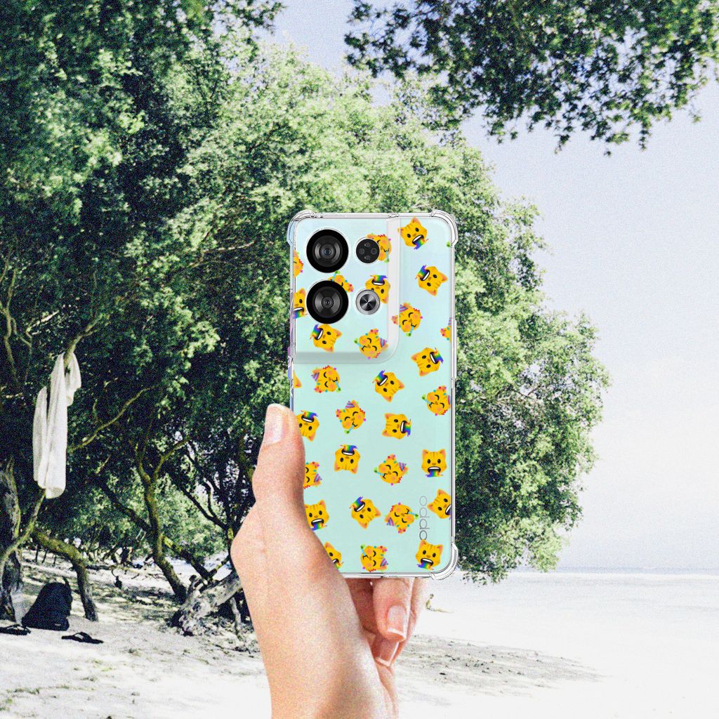 Doorzichtige Silicone Hoesje voor OPPO Reno8 Katten Emojis B2C Telecom