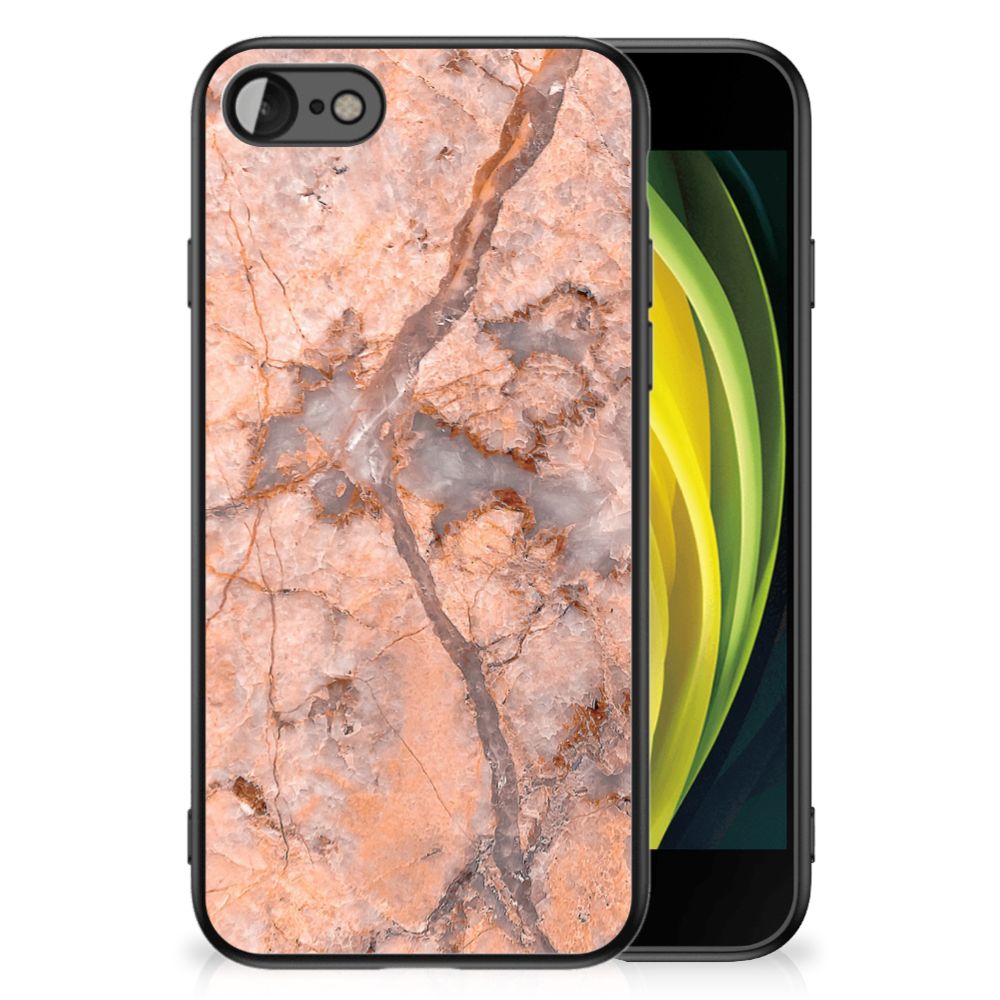 iPhone SE 2022 | SE 2020 | 7/8 Marmeren Print Telefoonhoesje Marmer Oranje achterzijde met marmerdesign