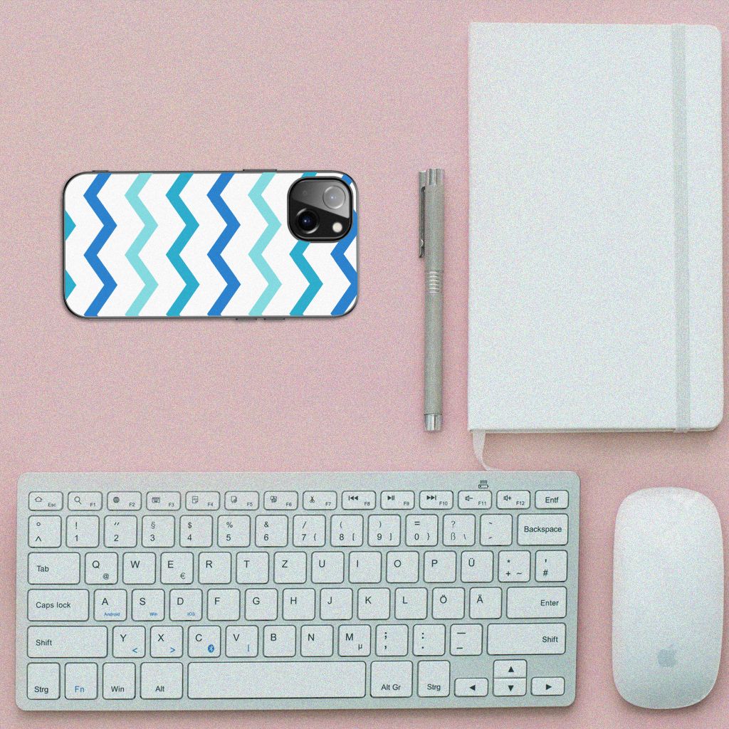Apple iPhone 13 Back Case Zigzag Blauw B2C Telecom
