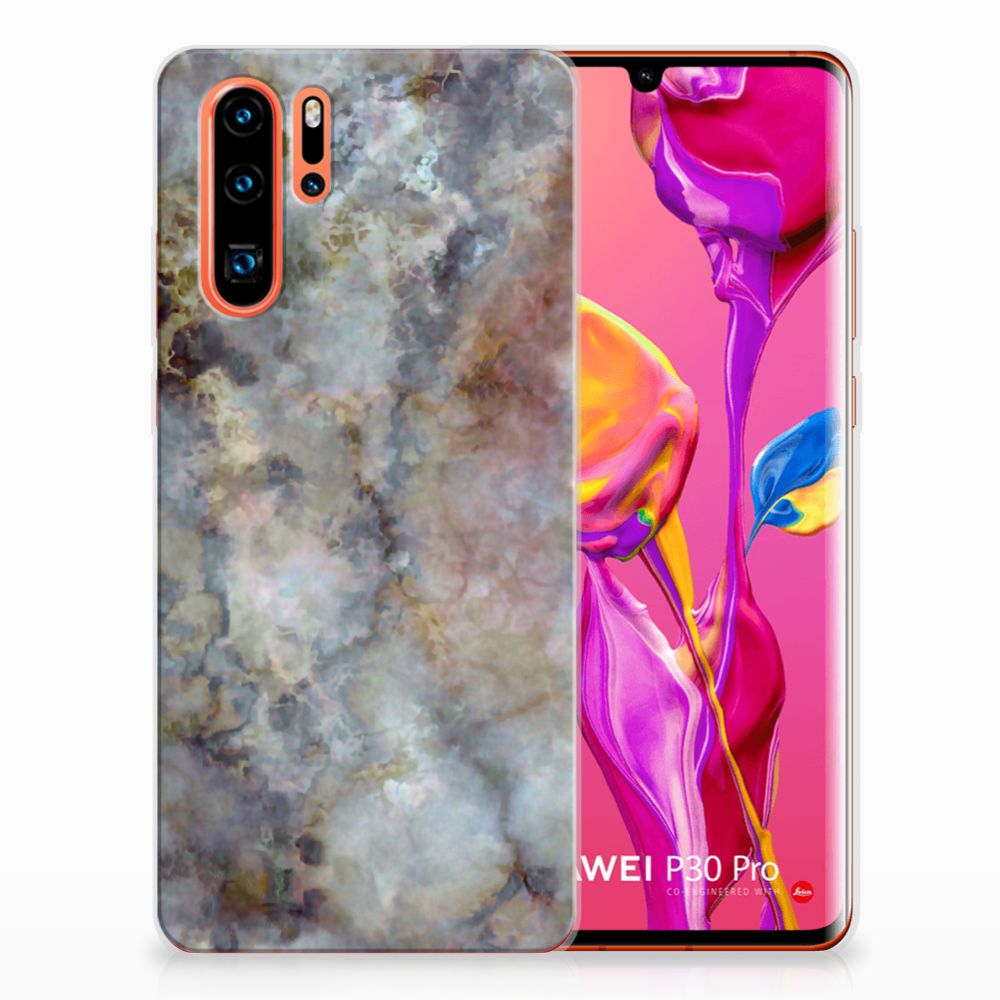 Huawei P30 Pro TPU Siliconen Hoesje Marmer Grijs