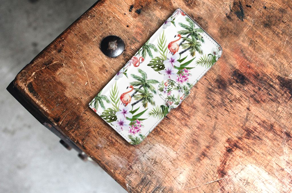 Samsung Galaxy S21 Plus Telefoonhoesje met Pasjes Flamingo Palms