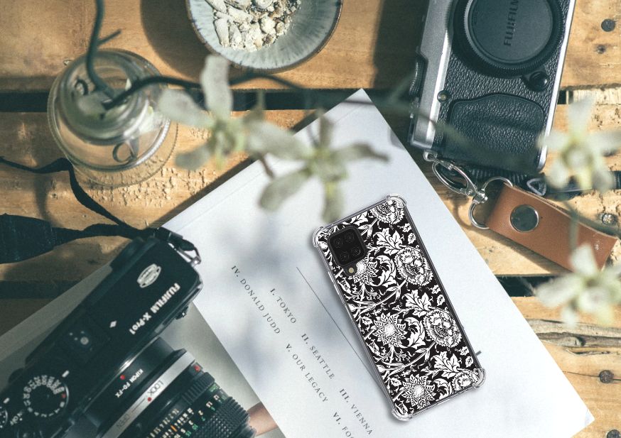 Samsung Galaxy A12 Case Black Flowers