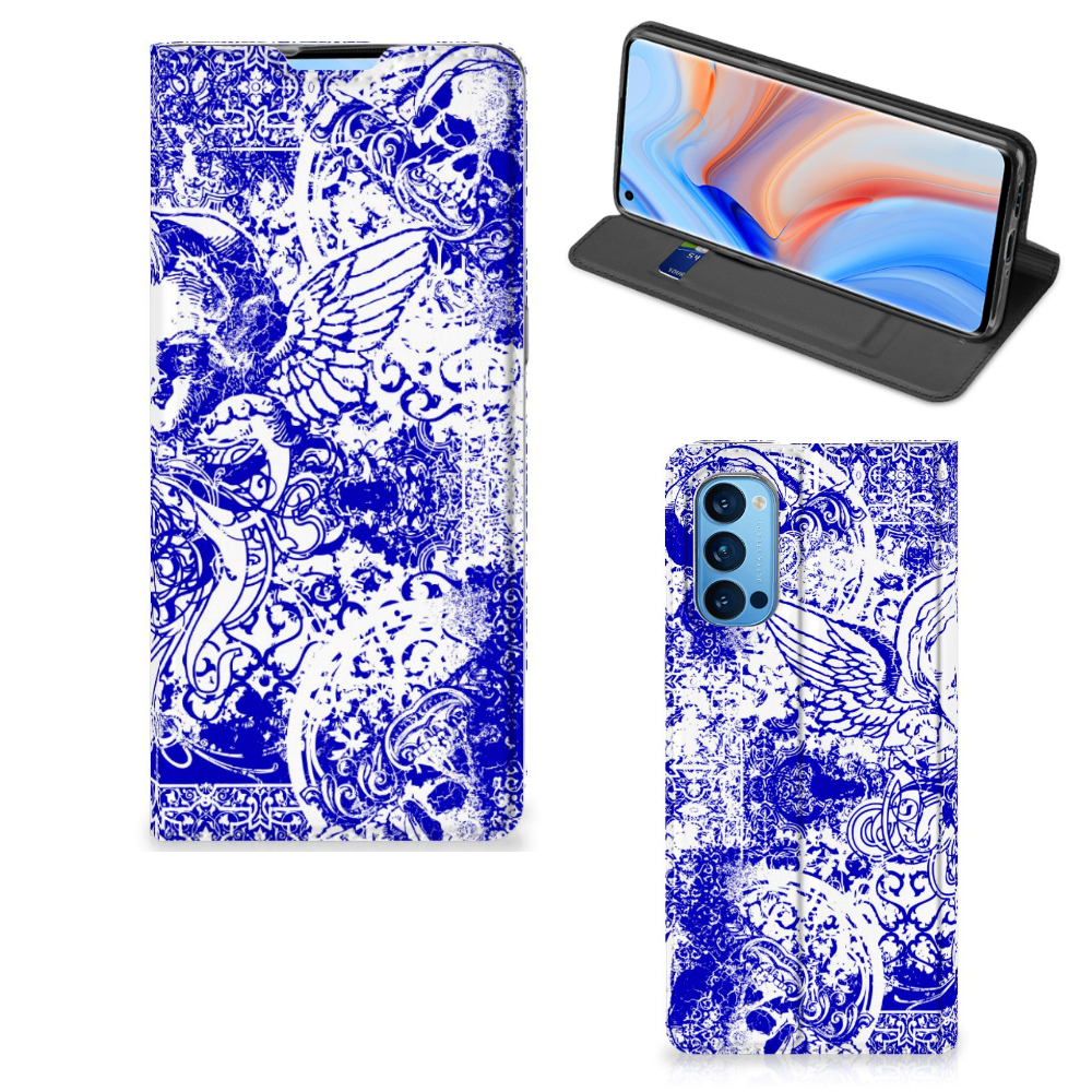 Mobiel BookCase OPPO Reno4 Pro 5G Angel Skull Blauw - B2C Telecom