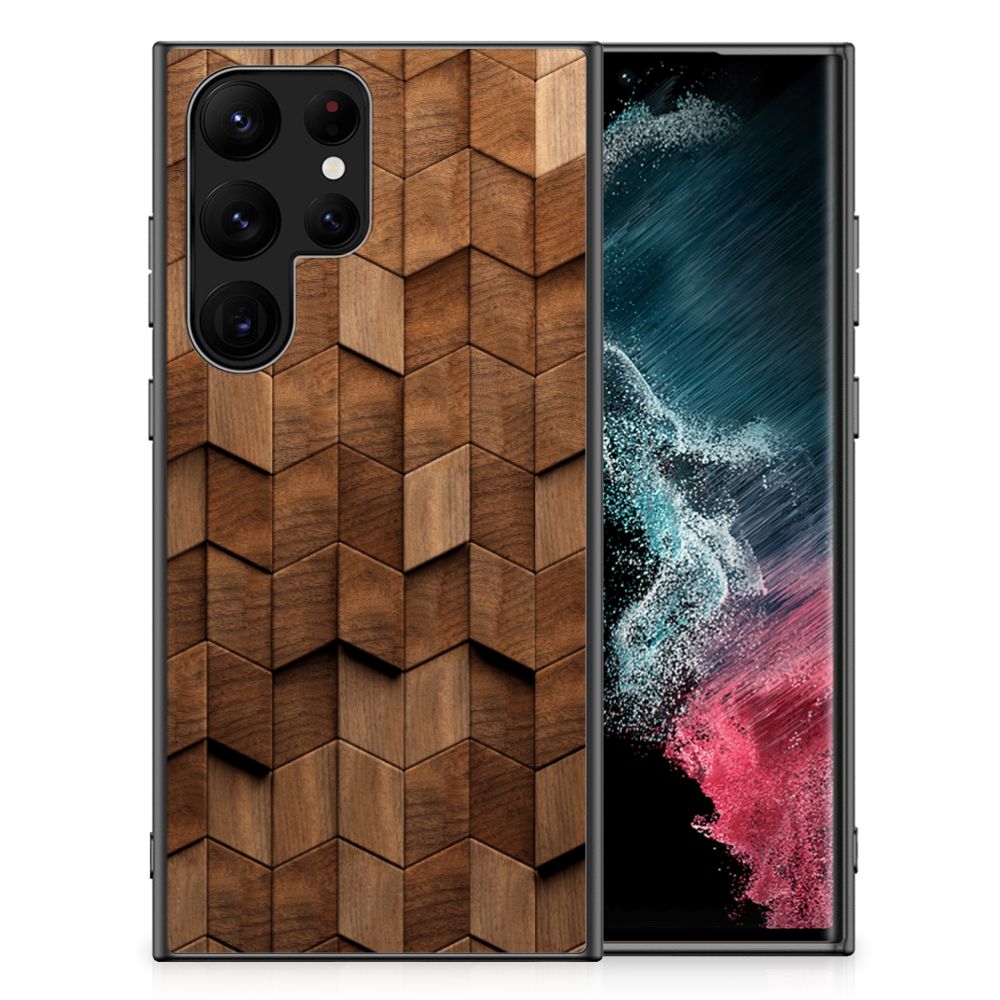 Houten Print Telefoonhoesje voor Samsung Galaxy S23 Ultra Wooden Cubes