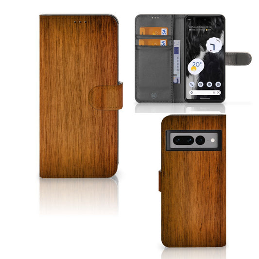 Google Pixel 7 Pro Book Style Case Donker Hout