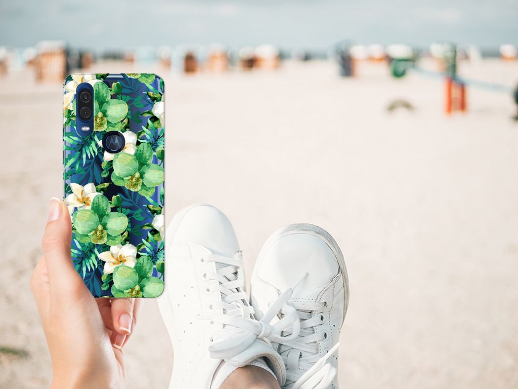 Motorola One Vision TPU Case Orchidee Groen