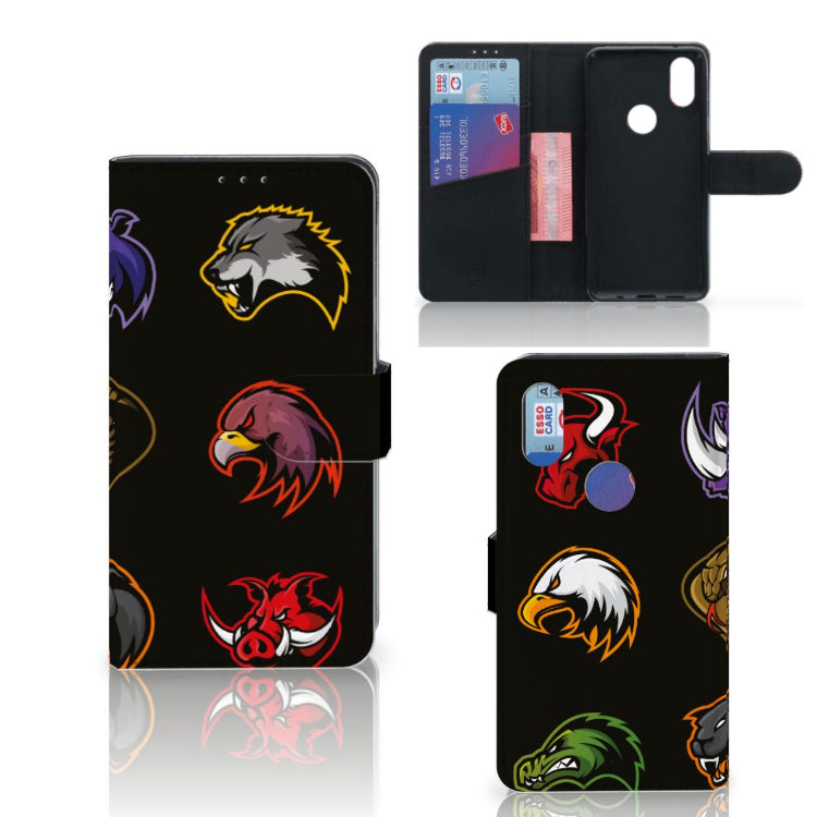 Xiaomi Mi Mix 2s Leuk Hoesje Cartoon met kleurrijke dierenmotieven en multifunctionele binnenzijde.