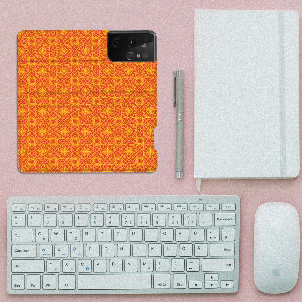 Samsung Galaxy S21 Ultra Hoesje met Magneet Batik Oranje - B2C Telecom