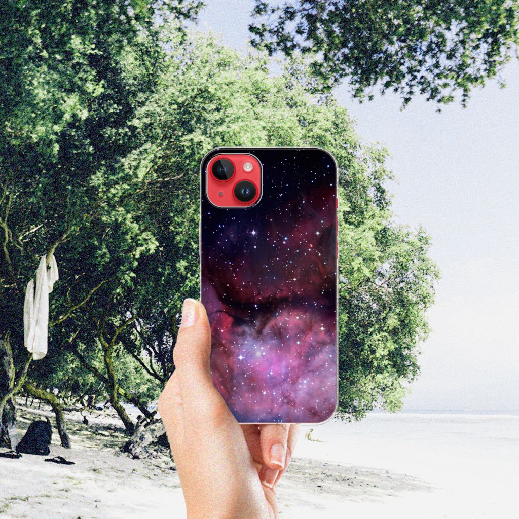 TPU Hoesje voor iPhone 14 Plus Galaxy met sterrenhemel design in hand, perfect voor ruimtefans 🌌.