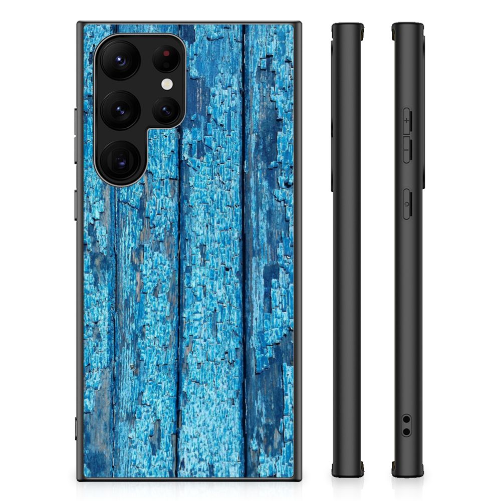 Samsung Galaxy S23 Ultra Houten Print Telefoonhoesje Wood Blue