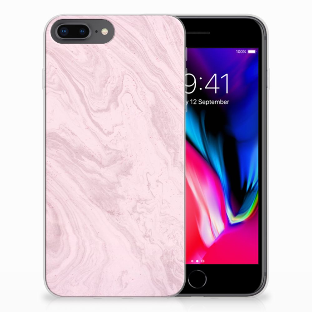 Apple iPhone 7 Plus | 8 Plus TPU Siliconen Hoesje Marble Pink - Origineel Cadeau Vriendin