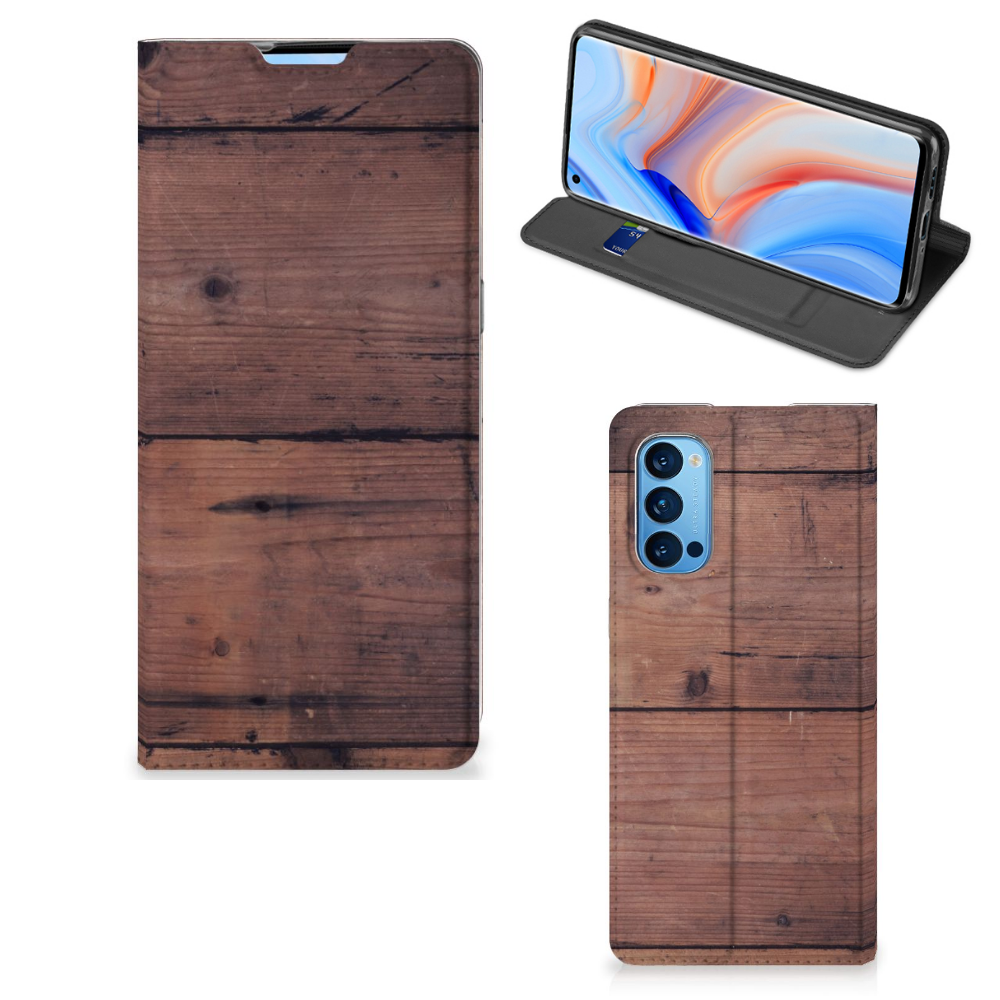 OPPO Reno4 Pro 5G Book Wallet Case Old Wood - B2C Telecom