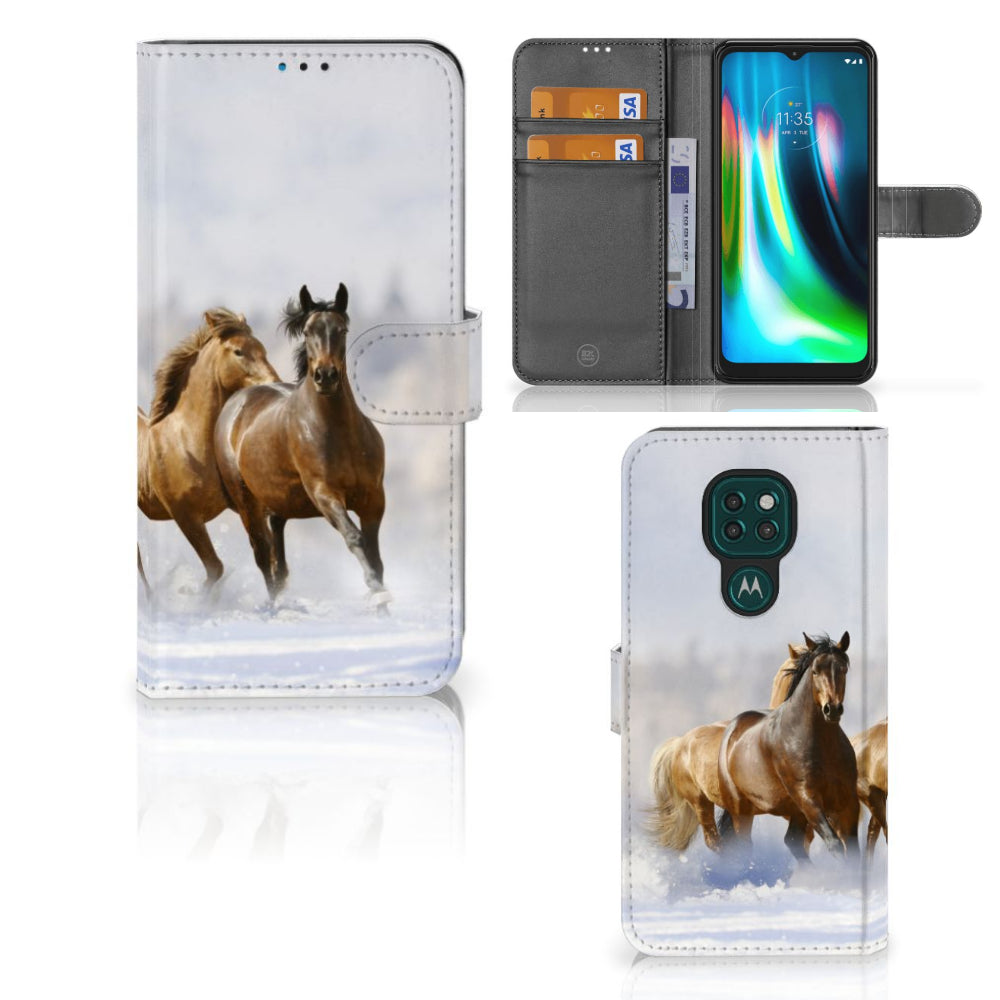 Motorola Moto G9 Play | E7 Plus Telefoonhoesje met Pasjes Paarden