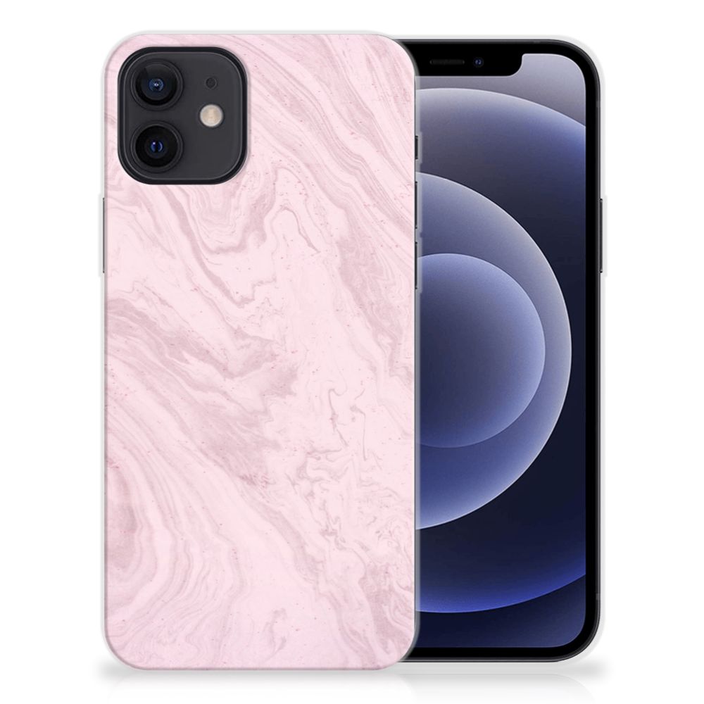 iPhone 12 | 12 Pro (6.1") TPU Siliconen Hoesje Marble Pink - Origineel Cadeau Vriendin