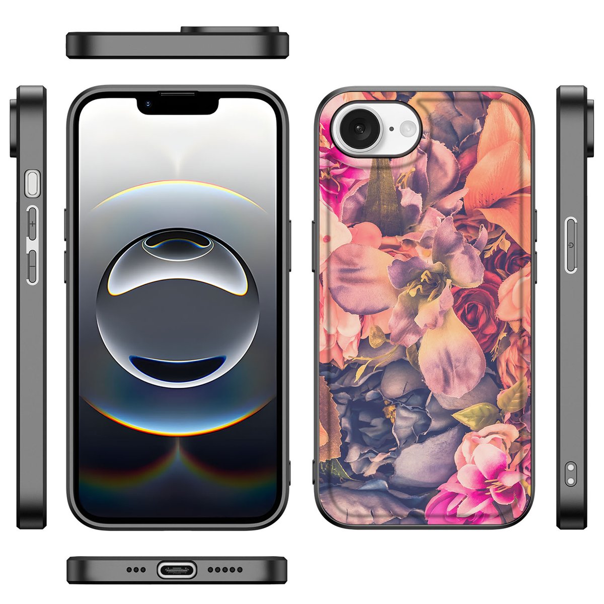 Bloemen Hoesje voor iPhone 16e Bloemen, kleurrijk design met bloemenprint voor een iPhone 15 Pro Max.