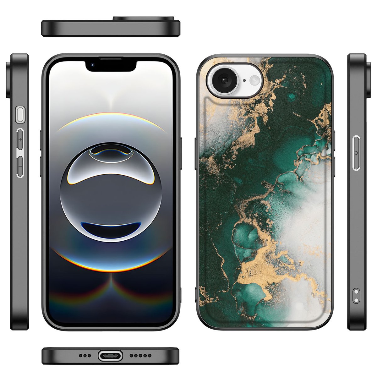 Marmeren Print Telefoonhoesje voor iPhone 16e Marmer Groen met uniek design en kleuren.