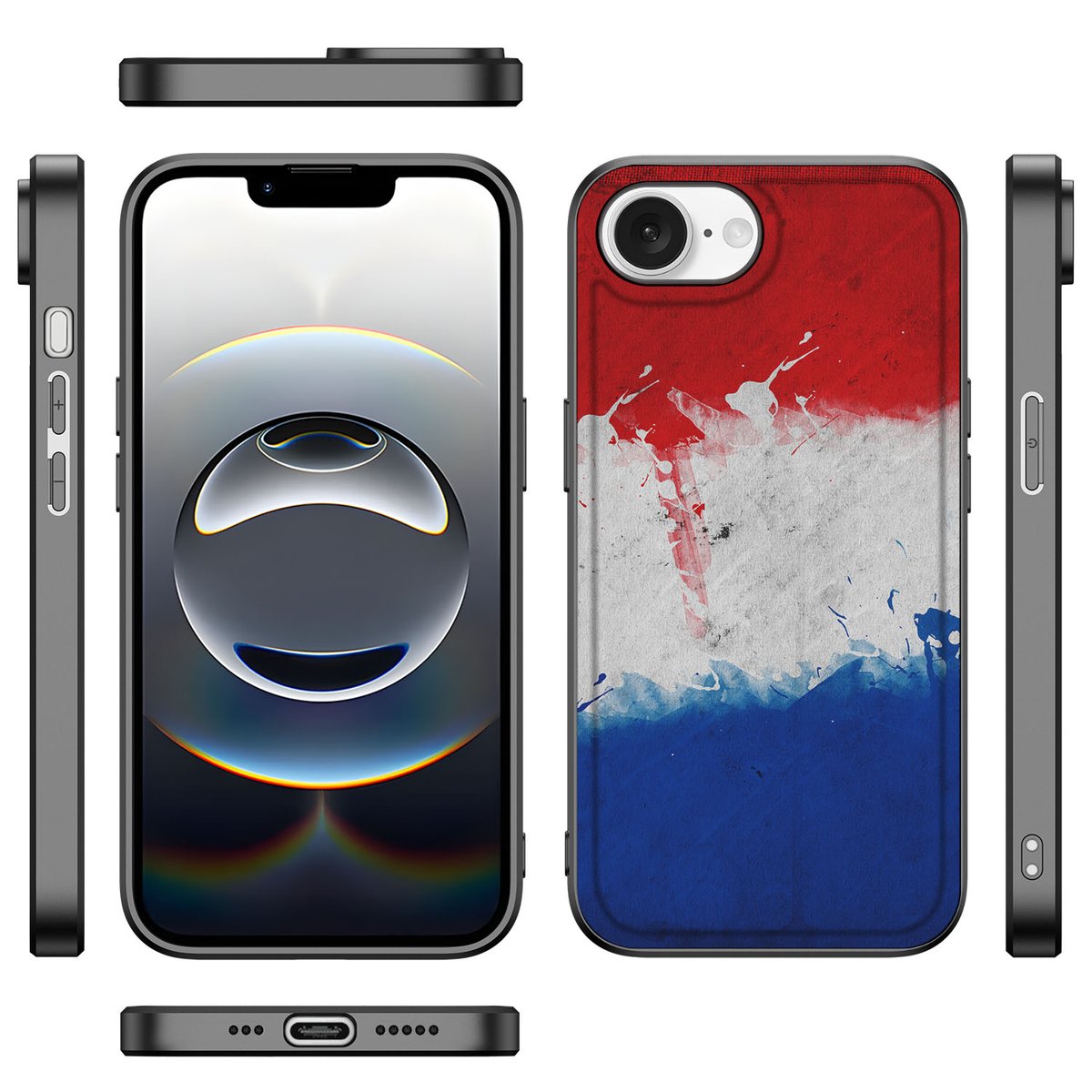 iPhone 16e Silicone Case Nederland met vlaggen print en schokabsorberend TPU design.
