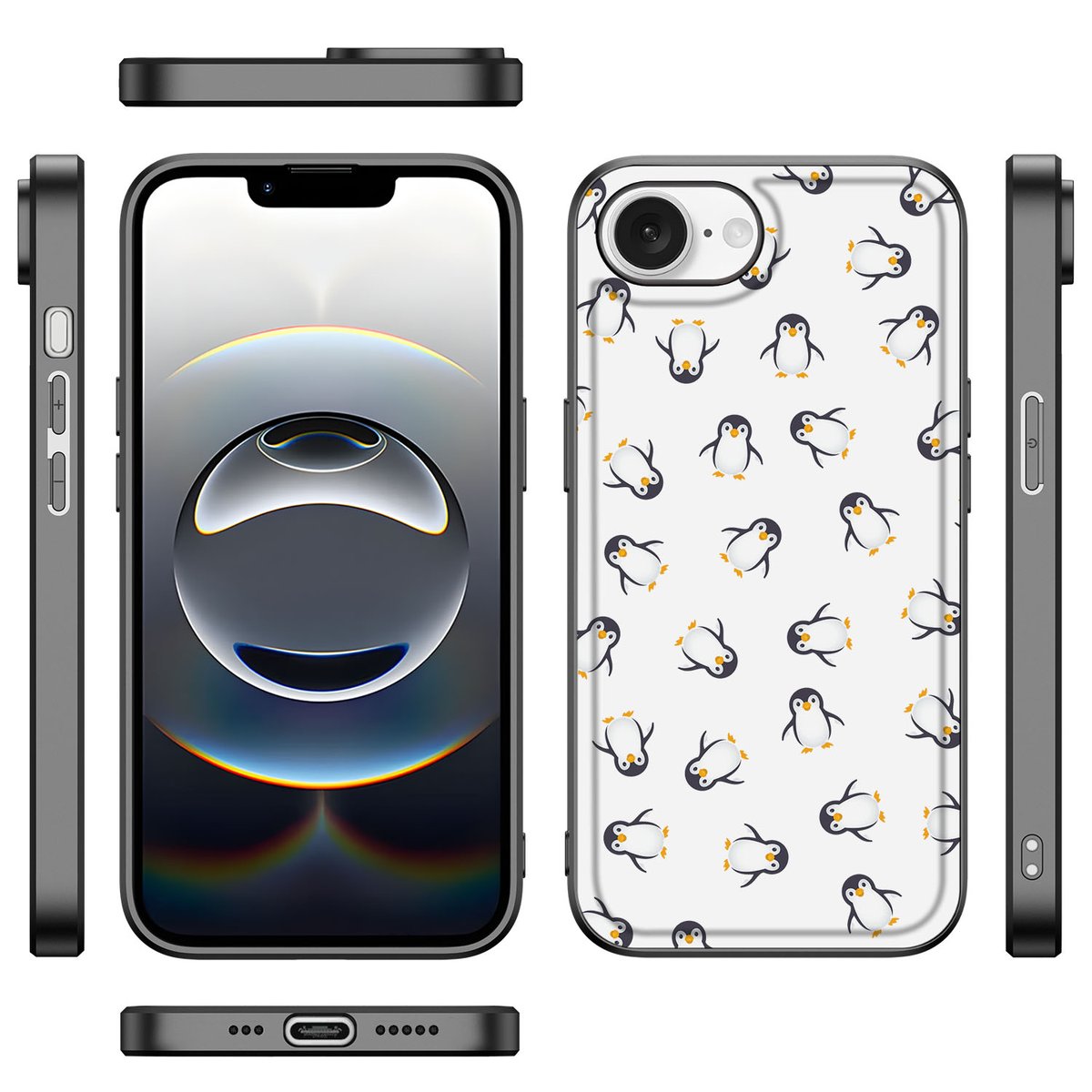 Back Case voor iPhone 16e Pinguïn met schattige pinguïns design, perfect voor jouw iPhone 15 Pro Max.