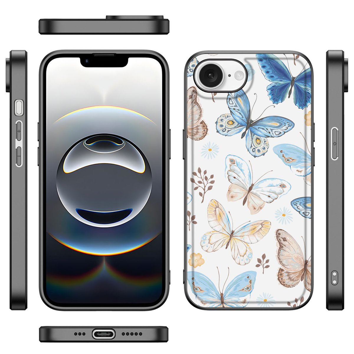 Dierenprint Telefoonhoesje voor iPhone 16e Vlinder met kleurrijke vlinders op een lichte achtergrond.