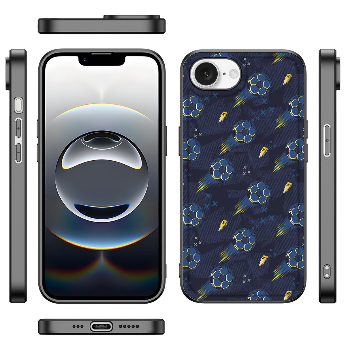 Back Case voor iPhone 16e Voetbal met kleurrijk voetbaldesign, perfect voor fans van de sport.