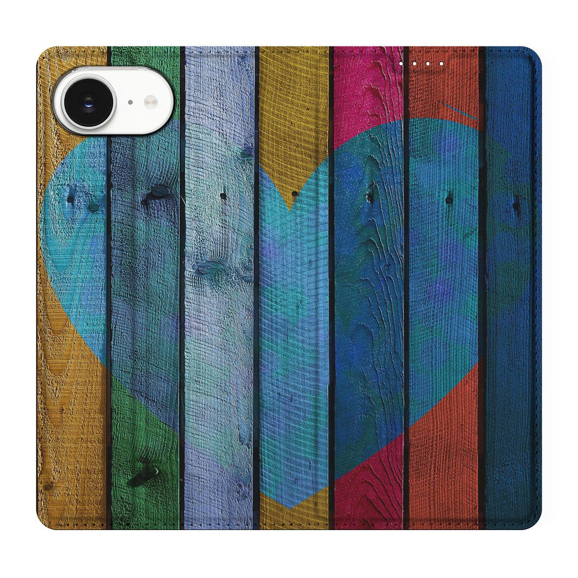 Apple iPhone 16e Book Wallet Case Wood Heart - Cadeau voor je Vriend - Wood Heart design - Afbeelding 2