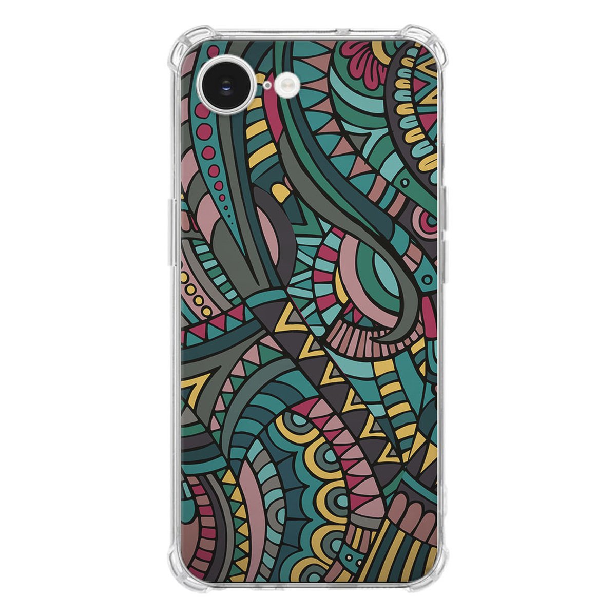 Apple iPhone 16e Hoesje - Aztec TPU Antishock met kleurrijk aztec patroon en transparante randen.