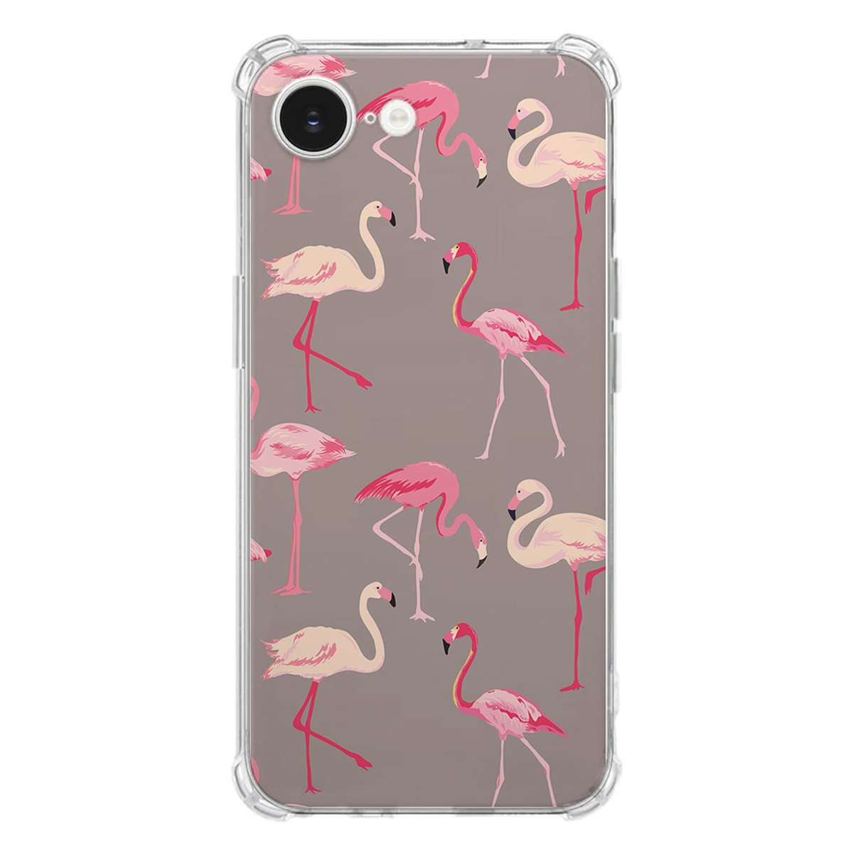 Apple iPhone 16e Hoesje - Flamingo TPU Antishock met kleurrijk flamingo-design op schokbestendig TPU-materiaal.