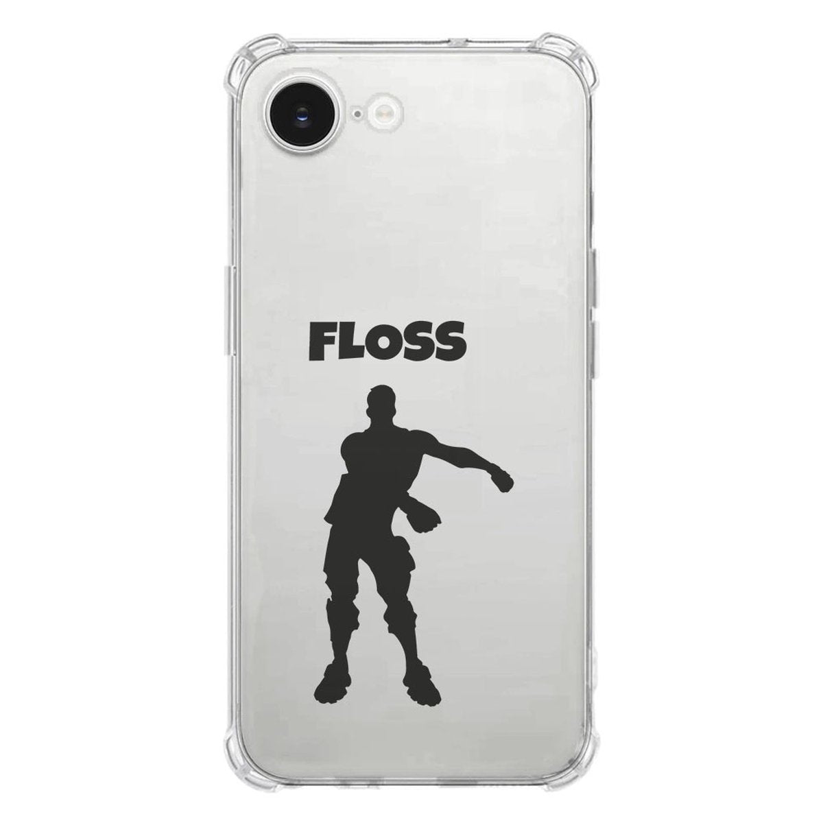 Apple iPhone 16e Hoesje - Floss TPU Antishock met silhouet en tekst 'FLOSS' op doorzichtig hoesje.