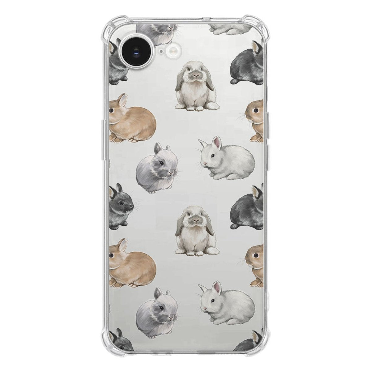 Apple iPhone 16e Hoesje - Konijntjes TPU Antishock met schattige konijntjes op een doorzichtig design.